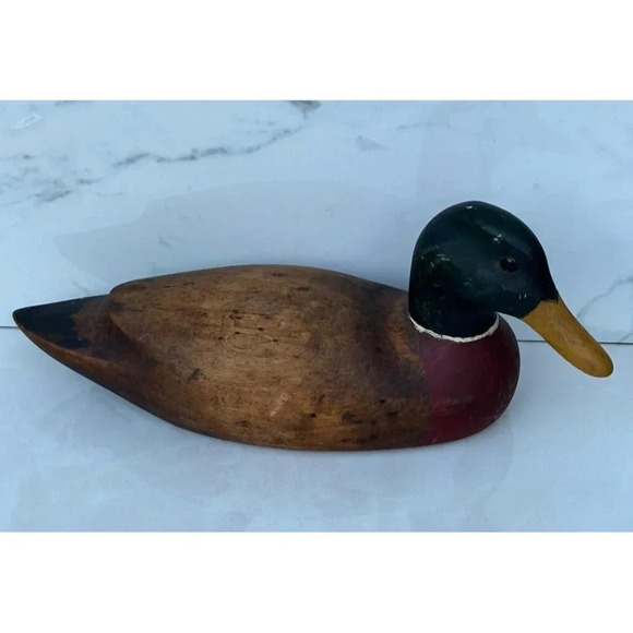Vintage Wood Duck Hand Carved Hand Painted Wooden Scuplture Duck 6" Long - Picture 1 of 14